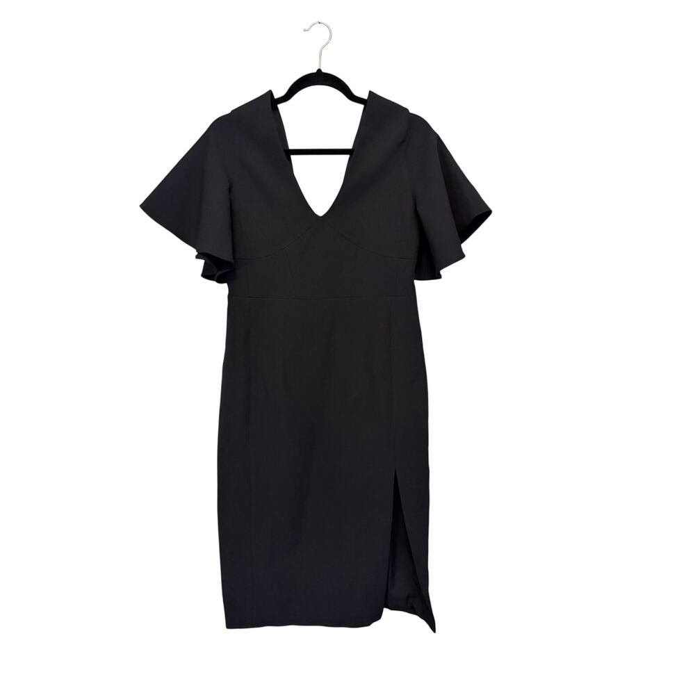 Karen Millen Structured Crepe Sheath Dress 6 Black Midi Cocktail Party Event NWT